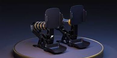 A pair of high-performance racing simulator pedals with adjustable dampers.