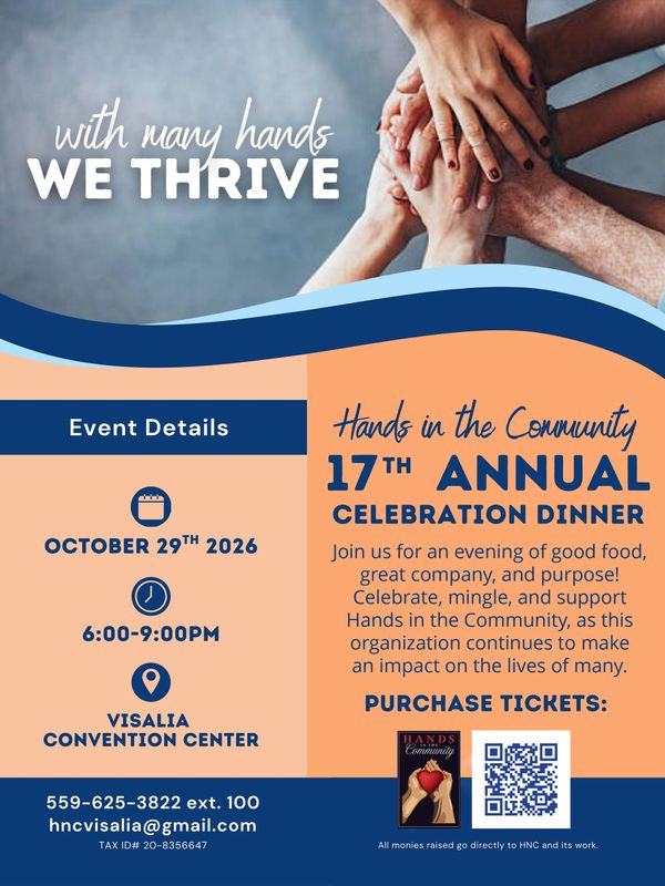 Flyer for Hands in the Community’s 17th Annual Celebration Dinner. Event takes place October 29, 202
