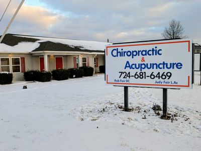 picture of chiropractic and acupuncture sign in front of business location in Sarver PA
