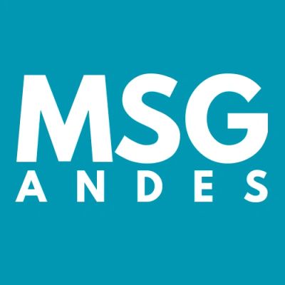 Logotipo con las letras MSG Andes en blanco sobre fondo azul.