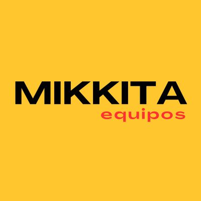 Logotipo de Mikkita equipos sobre fondo amarillo.
