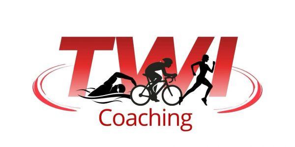 Logo for TAVI Coaching with swimming, cycling, and running icons.