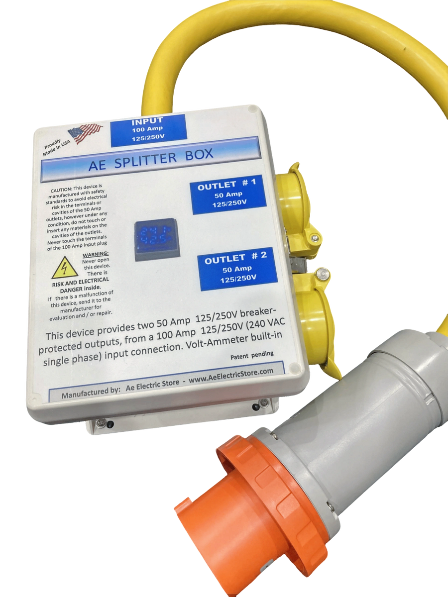 Ae SPLITTER Box, Input 100A 125/250V to two 50A 125/250V (240/120v ...