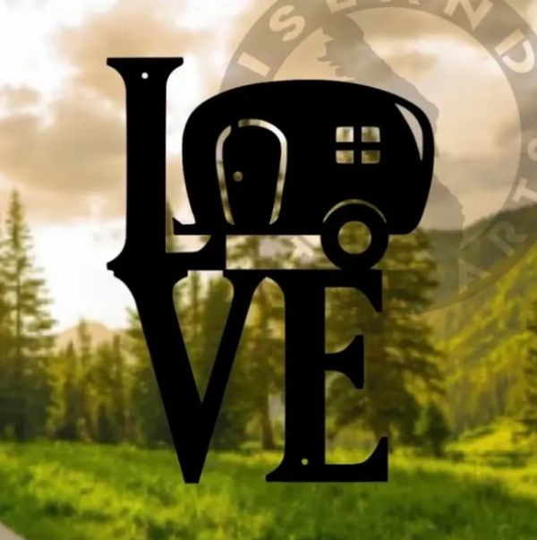 camper on top of work love, metal art, island metal arts