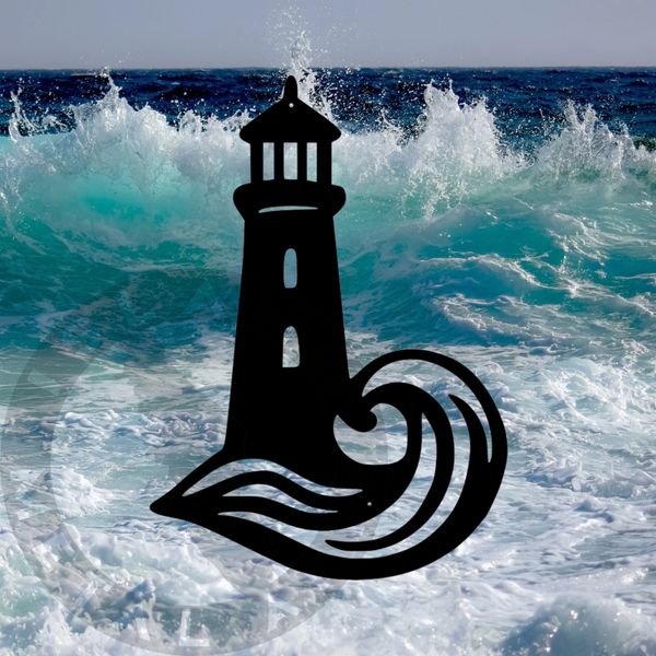 lighthouse, waves, metal art, ocean scene, island metal arts