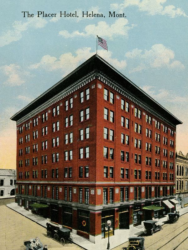 The Placer Hotel in Helena, Montana, a large brick building.