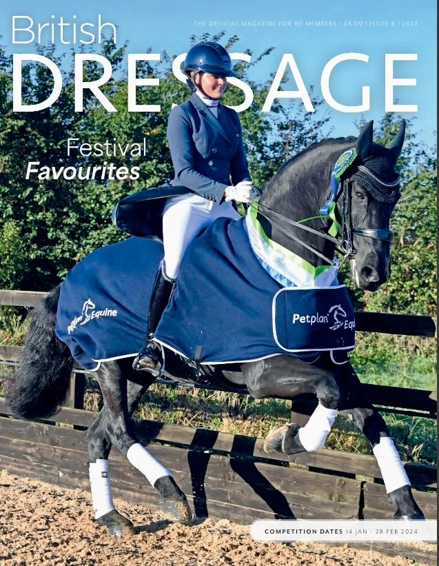 Dressage rider with horse on British Dressage magazine cover.