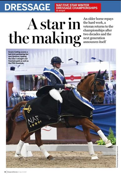 Dressage rider competing with her horse in a championship.
