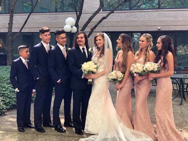 bride and groom with their friends 