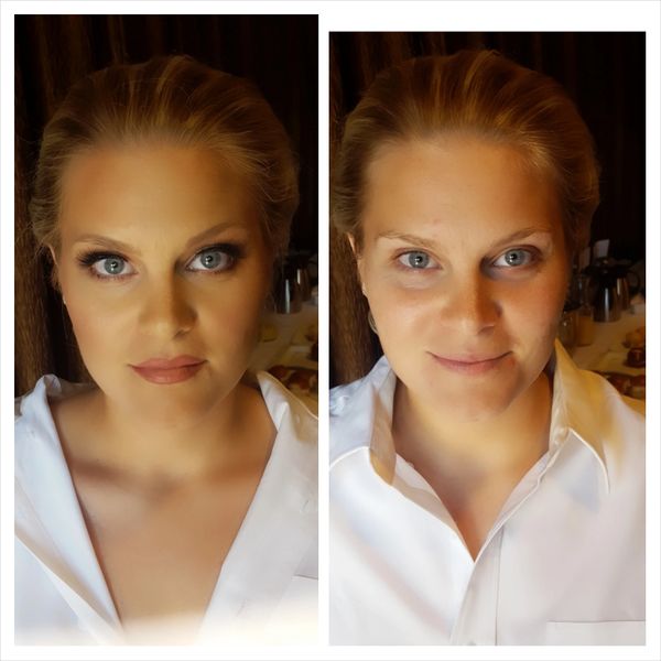 before and after make up look of a lady 