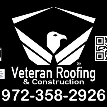 Veteran Roofing & Construction logo with contact number and accreditation badges. IKO Dynasty shingles, Davinci Roofscape, Atlas Roofing