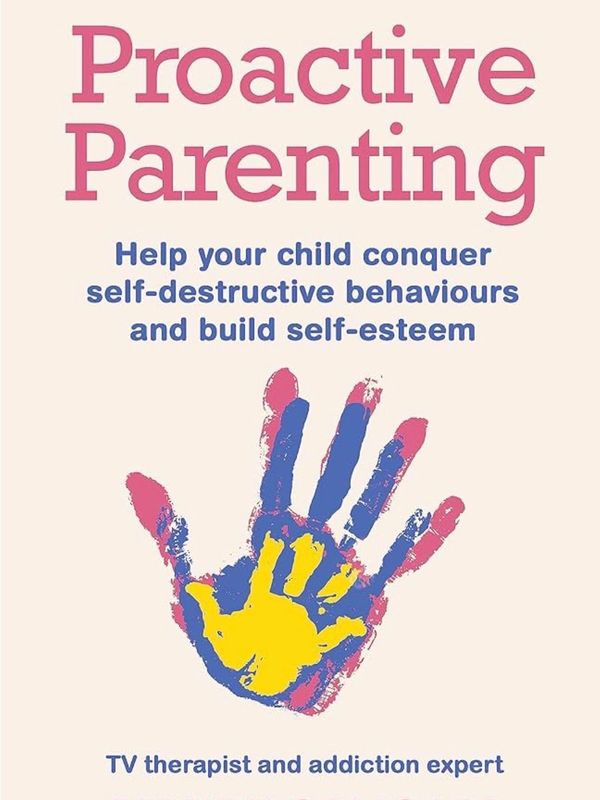 Book cover titled 'Proactive Parenting' with colorful handprints.