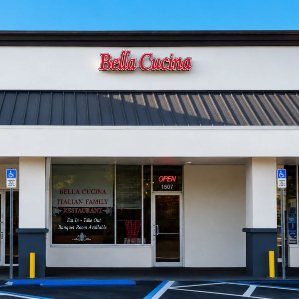Exterior of Bella Cucina Italian restaurant.