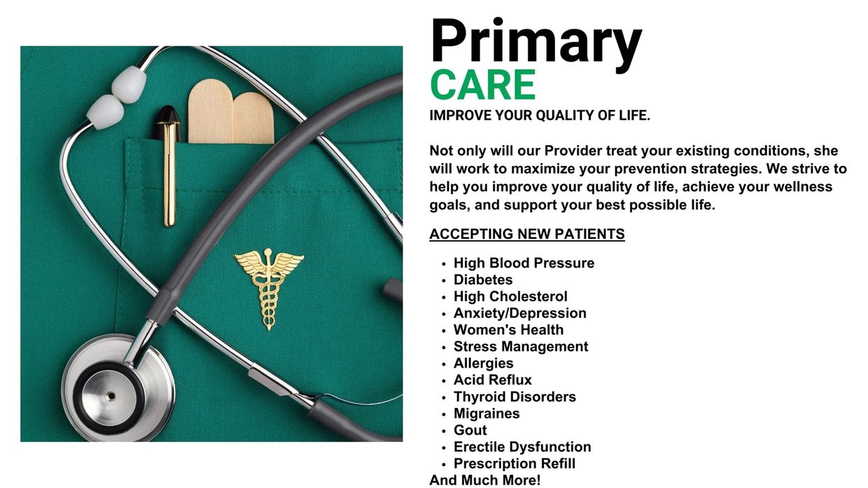 Pensacola Primary care treats blood pressure, diabetes, anxiety, ED, gout, acid reflux, women health