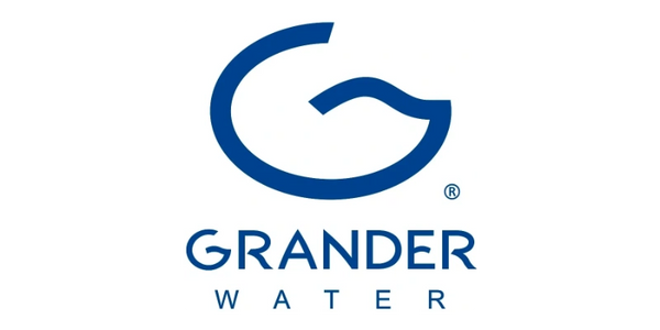 Blue Grander Water logo on white background.