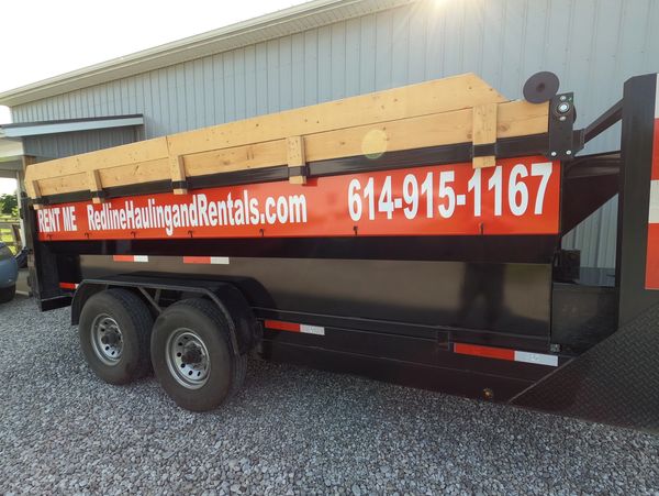 Redline Hauling 15yd garbage and waste dumpster rental in Westerville Ohio driveway