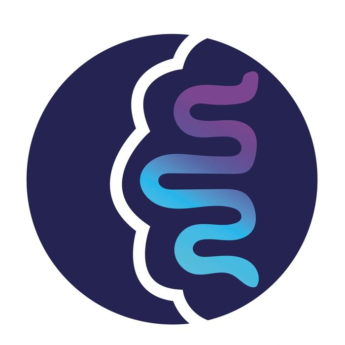 Abstract brain illustration with gradient purple to blue wavy pattern.