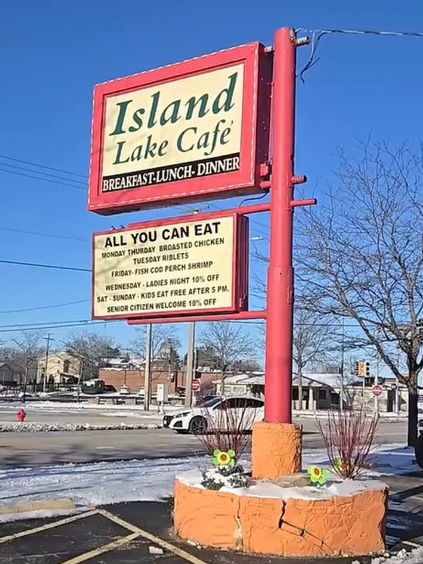 Island Lake Cafe in Sland Lake Illinois Sign on state rt 176