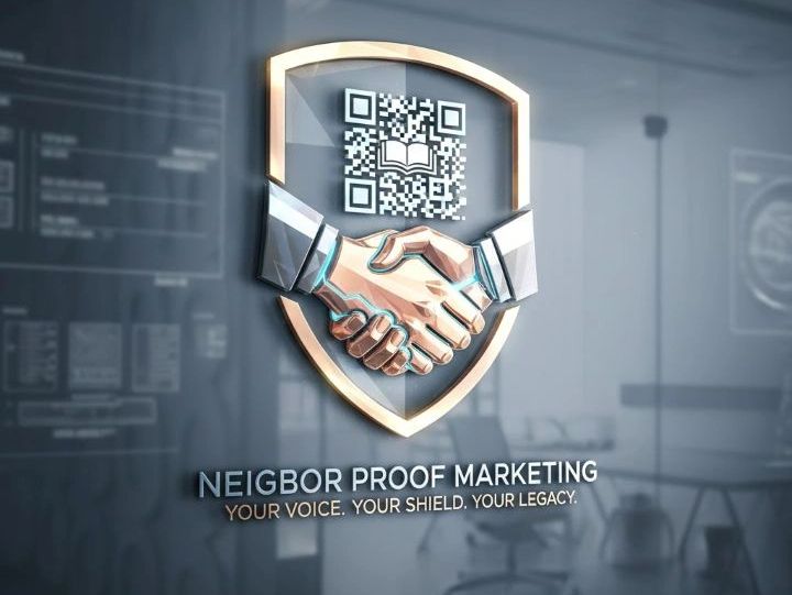 Neighbor proof marketing logo your voice your shield your legacy keyword vacuum handshake