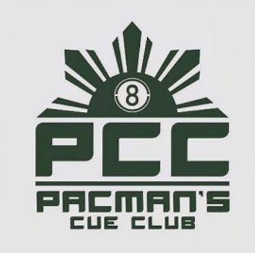 Logo of Pacman's Cue Club featuring an 8-ball and stylized text.