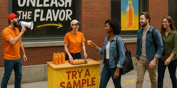 Thomas & Hobbs Marketing brand ambassadors running a street sampling event, engaging passersby with 