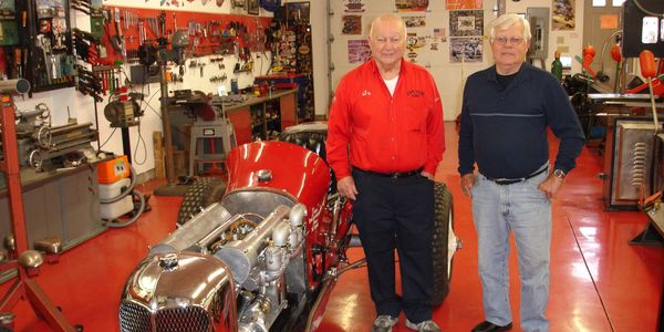 Jr. Dreyer with Keith Kruse, restorer of #22, the 1938 Floyd Dreyer Sprint Race Car.