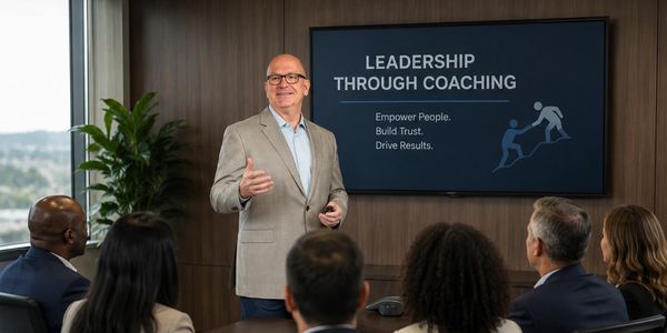 Martin standing in front of a group of people providing a presentation on Coaching.