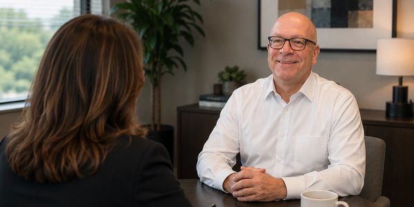 Two business people sitting at a table.