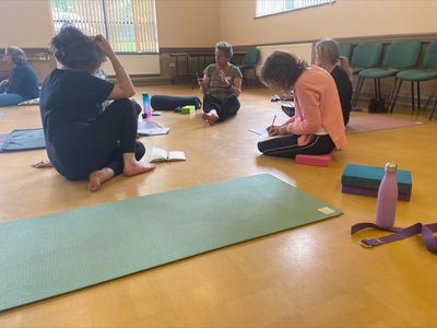 Group of people learning about Yoga. 