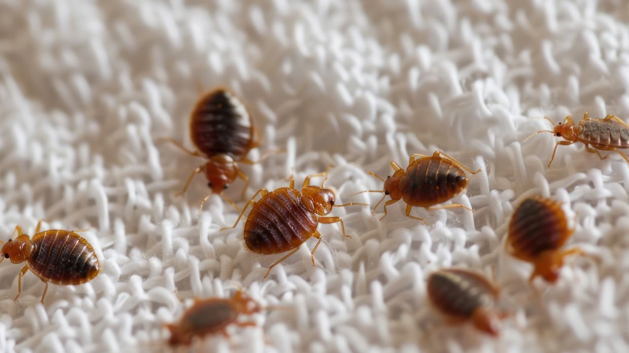 Bedbugs crawling on a towel