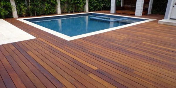 Beautiful teak deck with pool