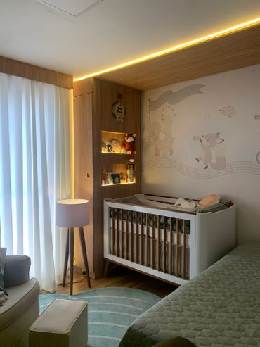 Quarto de bebê
Iluminação indireta
Dimer
Decoração 
Papel de parede
Tapete 