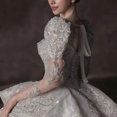 Silver Couture Bridal Wedding Gown. Bespoke tailoring Luxury Embellished wedding dresses