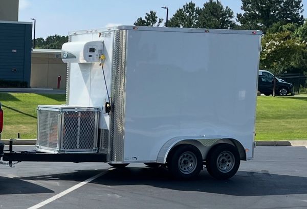 side view of a portable refrigeration trailer 