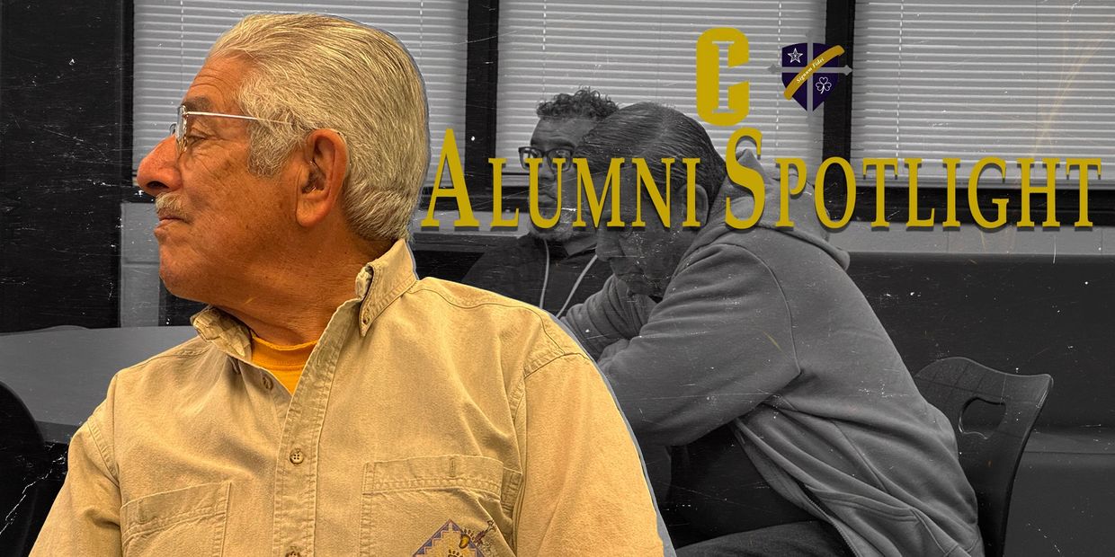 Elderly man in beige shirt featured in Alumni Spotlight.