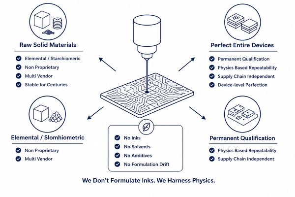 Diagram illustrating physics-based device fabrication without inks or additives.