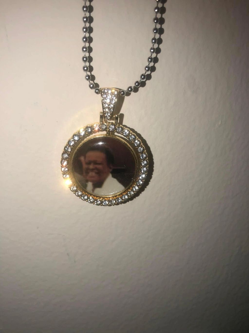 Circle double sided rotation bling necklace 