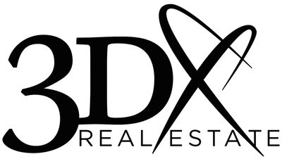 Logo of 3DX Real Estate with stylized text and intersecting arcs.