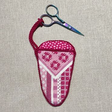 needlepoint Scissors case finished with twist cord trim 