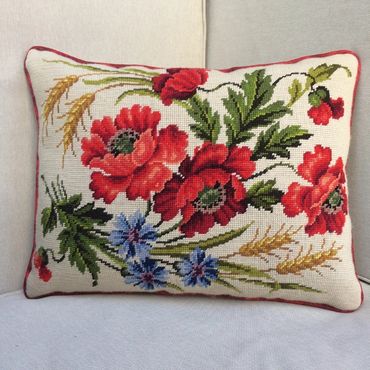needlepoint pillow finishing with contrast welting 