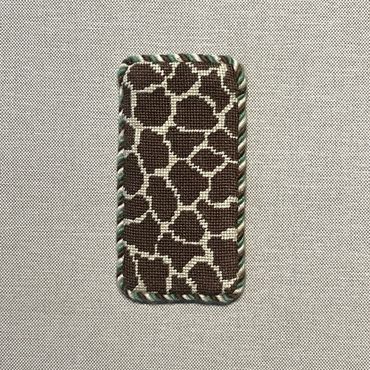 example of finishing a two sided needlepoint eyeglasses case with trim