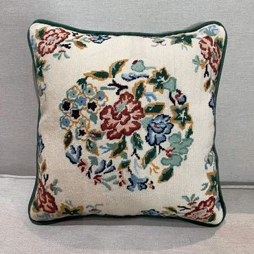 needlepoint pillow finishing with contrast welting