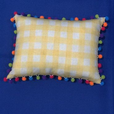 Customer supplied gingham fabric for the back of the pig pillow
