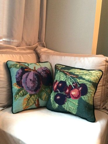 Set of two coordinating Needlepoint pillows