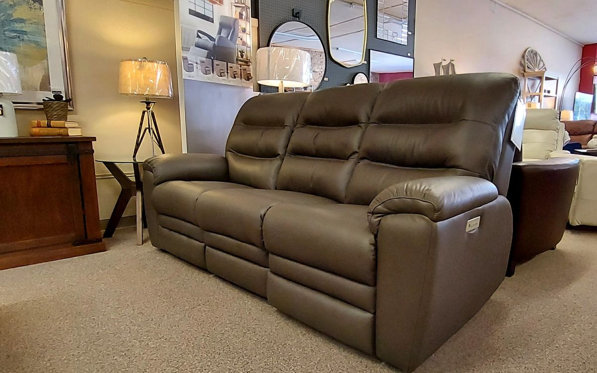 PALLISER KEIRAN POWER LEATHER SOFA WITH POWER HEADREST AND LUMBAR