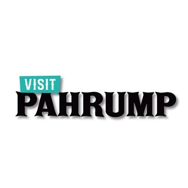 Logo with the words 'Visit Pahrump' in bold and stylized text.