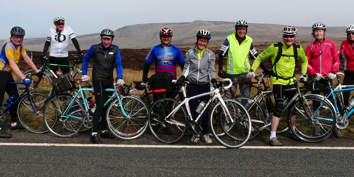 Cyclists near Snake Pass, Peak District