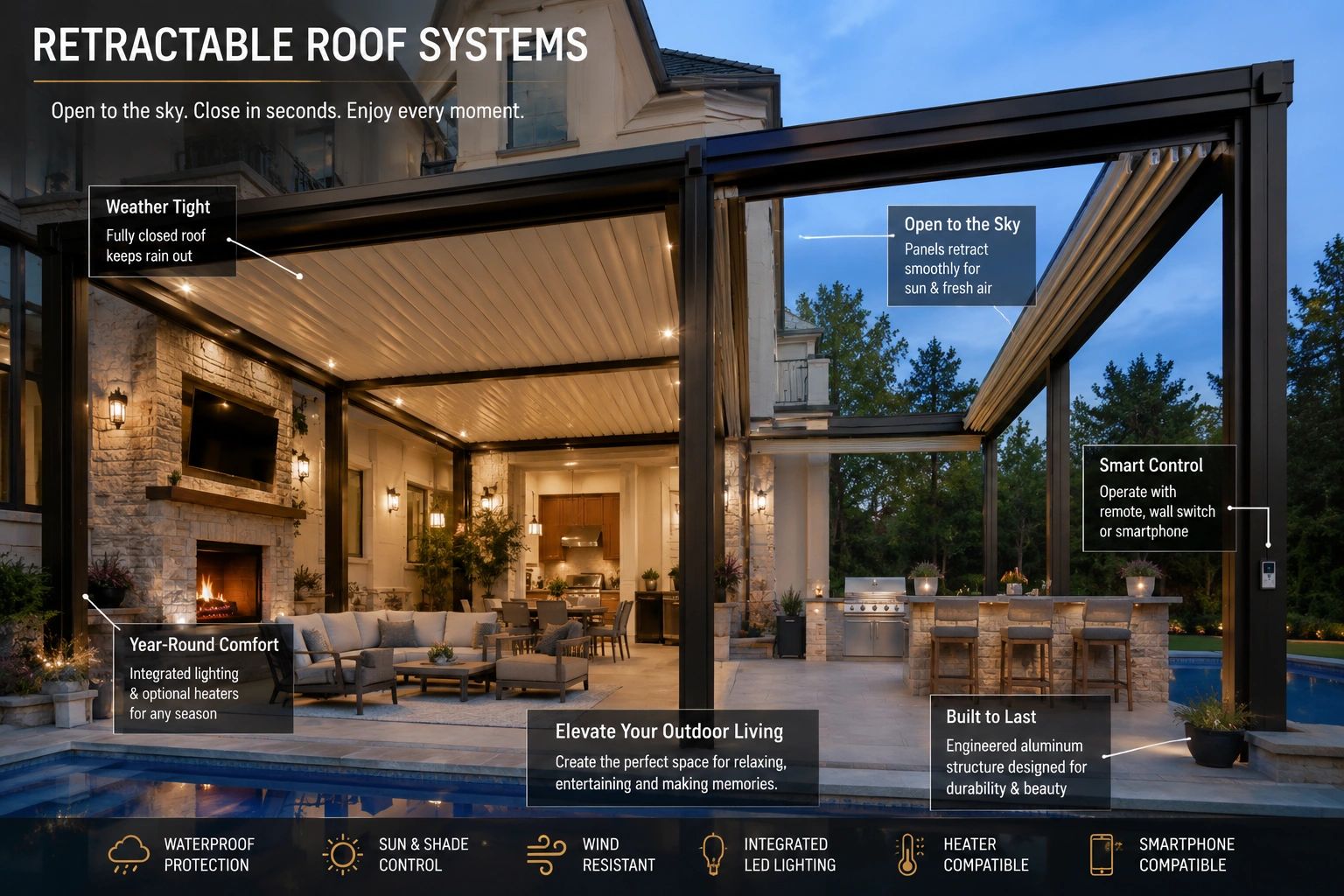 Retractable Roof Systems For Luxury Homes by 574-SUNROOM