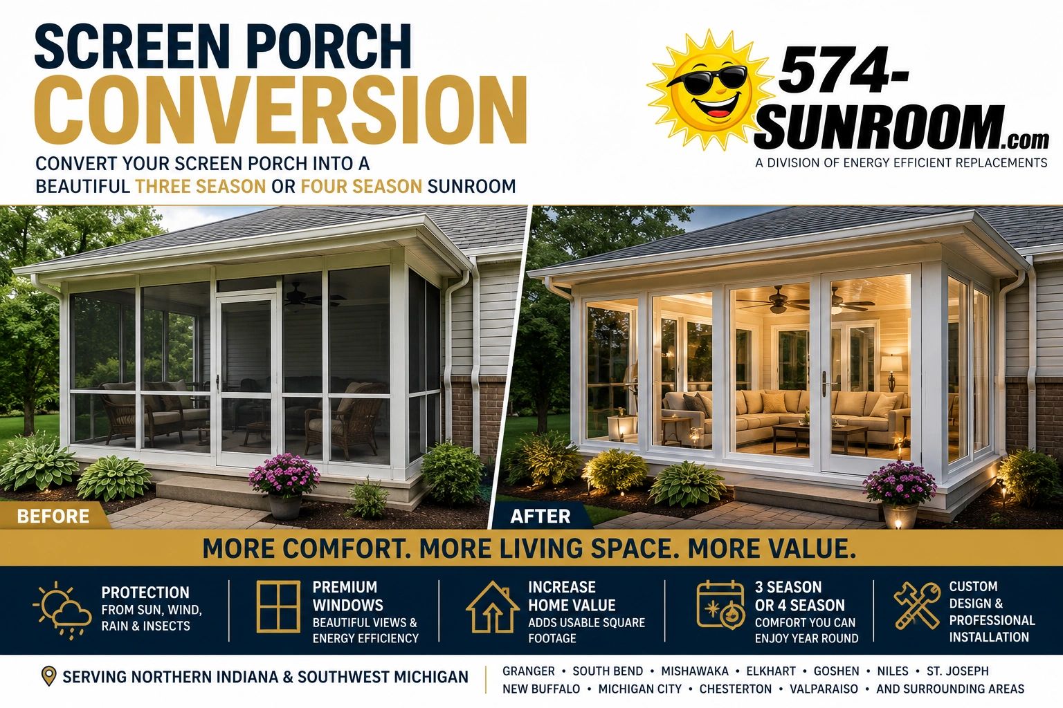 Screen Porch Conversion | Convert Your Screen Porch Into a Beautiful Sunroom