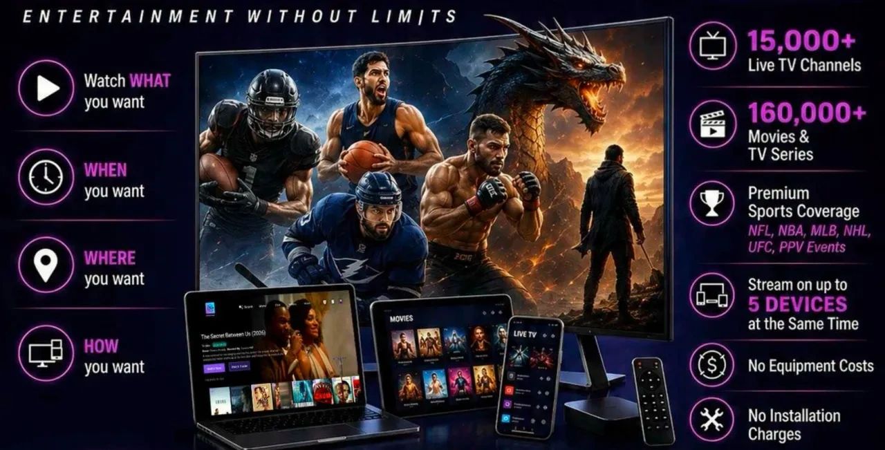 Advertisement for a streaming service with limitless entertainment options.